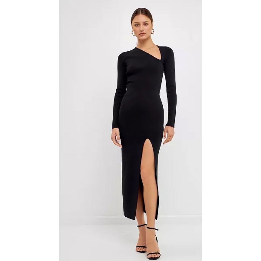Endless Rose Midi Dress Womens Medium Black Excellent Cutout Slit Ribbed Knit
